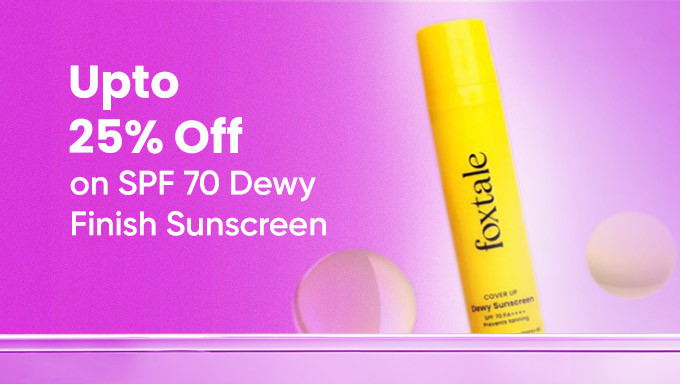 GLOW25| Upto 25% Off On Foxtale SPF 70 Dewy Finish Sunscreen 50ml +Free Eye Mask+ No Delivery Charges