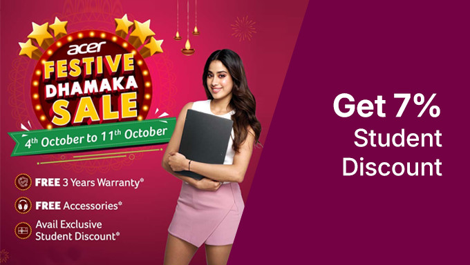 Festive Dhamaka Sale | Upto 1000 Off + Free 3 Years Warranty & 7% Additional Student Discount