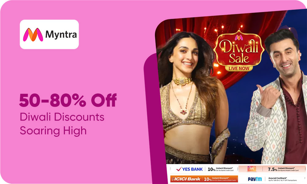 Myntra Diwali Sale| 50% To 80% OFF + Extra Rs.200 Off For New Users + 10% Off On Selected Bank