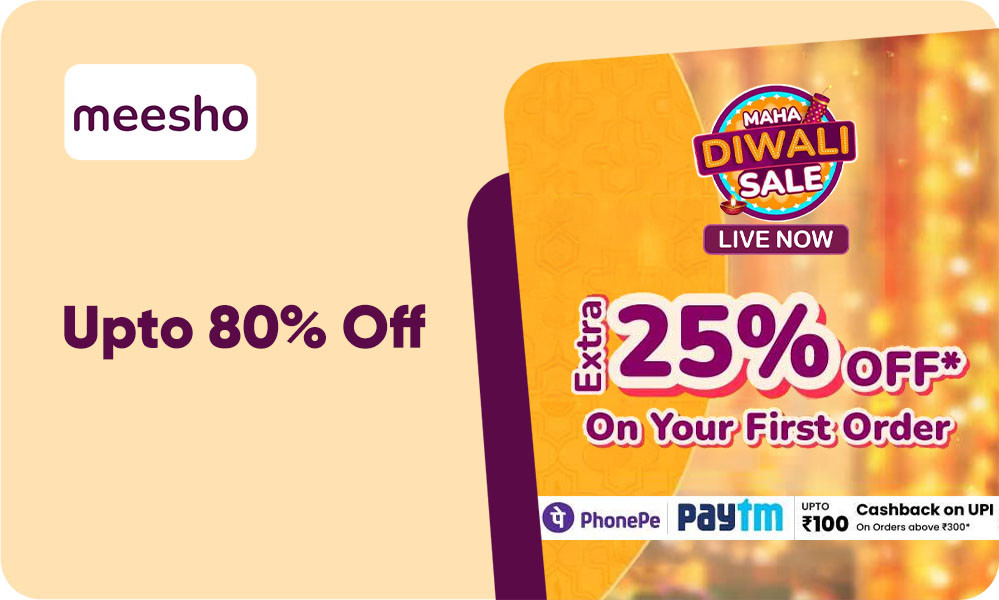 Maha Diwali Sale | Upto 80% OFF + Extra Upto 20% Off On First Order Only On App