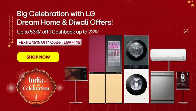 LG Diwali Offers | Upto 53% Off + Cashback Upto 23% + extra 15% Off