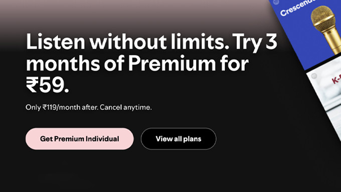 Get 3 Months of Spotify Premium for only ₹59.