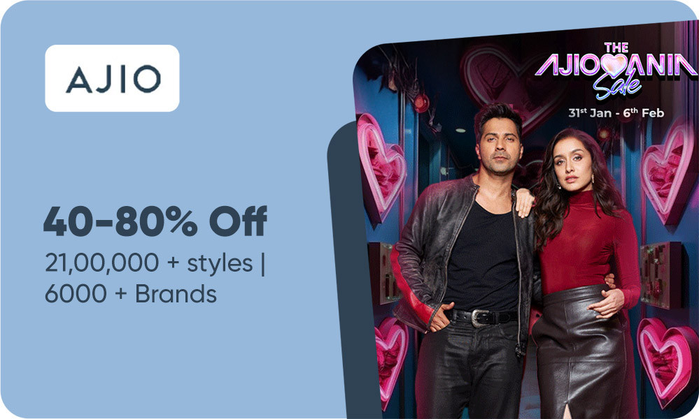 The Ajio Mania Sale | Min 40% – 80% + Extra 10% OFF On Order Of Rs.1990 + Instant 10% Bank Off